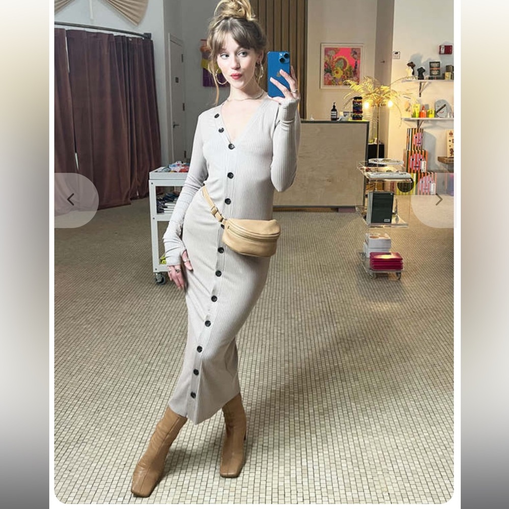 Enza Costa Cream Long Sleeve Button-Down Dress